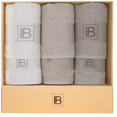Laura Biagiotti, Set Asciugamani Bagno In Spugna 6 pezzi, 3 Asciugamani Viso + 3 Asciugamani Ospite, Ascuigamani Tinta Unita, Spugna 100% Cotone, in Scatola, Cleunice Panna