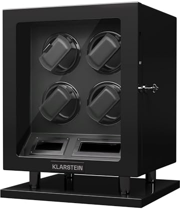 Klarstein Uhrenbeweger für 4 Automatikuhren, mit Acryl-Tür und Schloss, weiße LEDs, 5 TPD Einstellungen, automatischer Watch Winder