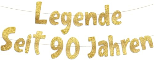Lustige Banner, Glitzerbanner Legende Seit 90 Jahren, Partyzubehör zum 90. Geburtstag