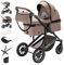 Daliya® FLEXI-PRO Kombikinderwagen & Buggy |Vielseitig, Leichter Reisekinderwagen, Umstellbar zum Sportwagen | Großer Einkaufskorb, Sicher & Komfortabel | Kinderwagen (2in1, Beige-Rosa Leinen)