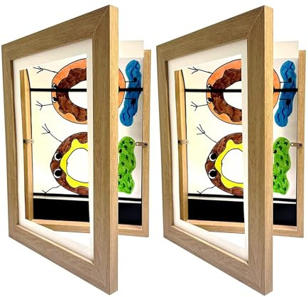 Angaekkot Kinder Kunst Bilderrahmen,Bilderrahmen Kinderzeichnungen,50-150 Bilder Ausstellen AufhäNgen Ihrer Kinderkunstwerke,Frontöffnung für Kunstwerke,AufhäNgen Ihrer Kinderkunstwerke (Holz-2PCS)