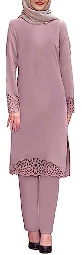 KBOPLEMQ Muslimische Kleidung Frauen Islamische Langarm Hollow Out Naher Osten Arabisch Gebetskleidung für Frauen Spitze Lang Top + Hose 2 Teiler Ramadan Outfit 2 Stück Islamische Kleidung