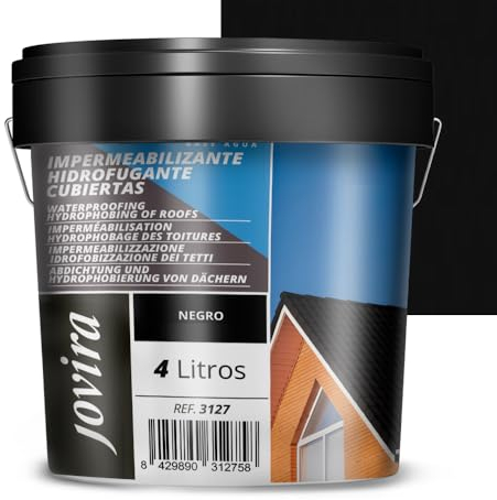 JOVIRA PINTURAS Impermeabilizante Hidrofugante para Cubiertas, Tejas, Mortero, Piedra Natural, etc. (4 Litros, Negro) I-24