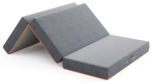 Vesgantti Klappmatratze Gästematratze, 3-teilige Gel Schaumstoff Faltmatratze für Reisen, Camping, Boden, Gästebett, waschbarem Bezug Faltbare Matratze Öko-Tex Zertifiziert (15cm, 60x190cm)