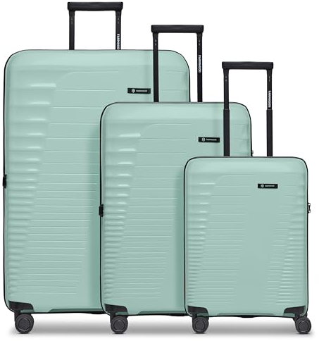 Farmhood Eco Edition nachhaltiges Hartschalen Koffer-Set 3-teilig | Trolleys mit Dehnfalte erweiterbar um 6 cm| Robustes und leichtes Material, 4 Doppelrollen & TSA-Schloss | Damen & Herren