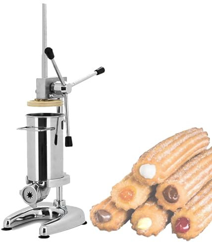Hydravex Churros-Maschine 2L/3L Kommerzielle manuelle Churros-Maschine aus Edelstahl für lateinamerikanische Früchte mit 5 Düsen, robuste Churros-Maschine, ideal für Restaurants und Bäckereien,3L