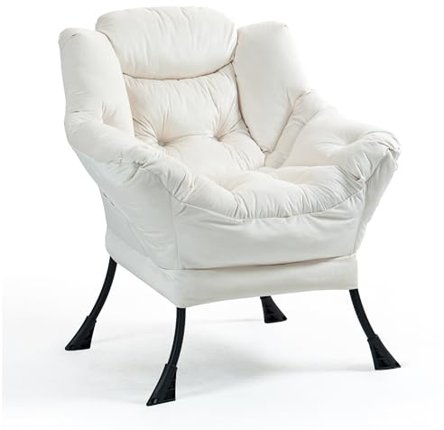 TIANSHU Samt Relaxsessel mit Nackenstütze, Sessel Wohnzimmer mit Metallbeinen Stabil Loungesessel Ohrensessel Sessel für Schlafzimmer Arbeitszimmer Balkon (Beige)
