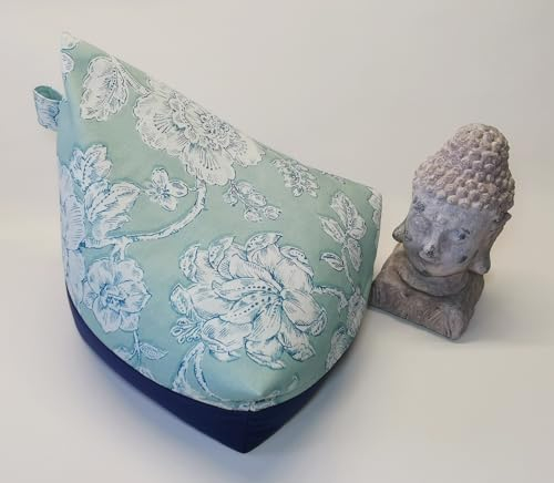 BOSIKI Bio Zipfel Meditationskissen, Yogakissen in Blautönen und Blumenmuster, inkl. Gratis-Nachfüllbeutel. Made in Germany.