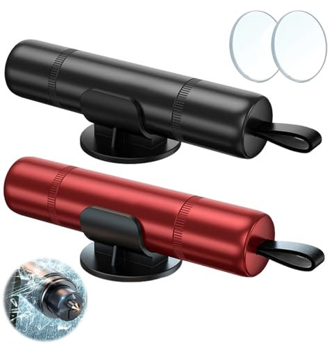 2 Pcs Rompe Cristales y Cinturones, Martillo de Seguridad para Coche, 2 en 1 Corta Cinturones Rompe Cristales, para Romper Vidrio de Automóvil para Coches, Autobuses y Otros Vehículos, Negro + Rojo