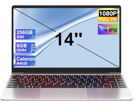 NOTODD Ordinateur Portable14 Pouces Celeron N4020 (jusqu'à 2,8 GHz),6GB RAM 128 Go Soutien Extension SSD 1TB,PC Portable Win11 2.4+5G WiFi BT4.2 Mini HDMI & AZERTY Clavier Membrane-Gris