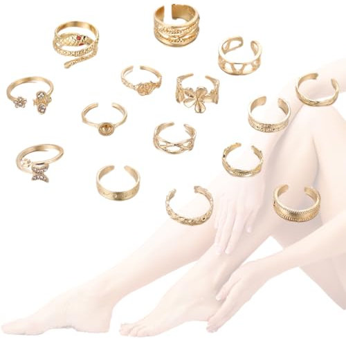 VURYAPI 15 Pièces Bague pied femme orteil bague orteil acier inoxydable bague de pied femme bague pied bague orteil bague pieds femme bague de pied bague phalange(or)