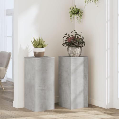 Homgoday Pflanzenständer 2 STK. Blumenständer Pflanzsäule Blumensäule Deko Blumentisch Pflanzenregal Blumenbank Standregal für Innen Deko Betongrau 30x30x70 cm Holzwerkstoff