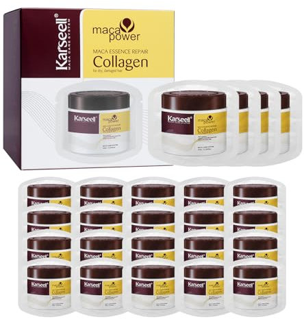 Karseell Kollagen Haarmaske 10ml x 24Pcs, Maca Essenz Arganöl Haarpflege, Tiefenreparatur Kollagen Haarmaske für Geschädigtes Haar, Sehr Trockenes Haar Alle Haartypen