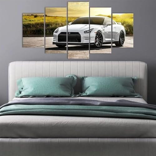 FatAco 5 Paneele Leinwand mit Rahmen Nissa GTR Bild Kunstdruck Leinwand Gemälde Wandmalerei Home Office Wohnzimmer Schlafzimmer Dekoration Ready to Hang