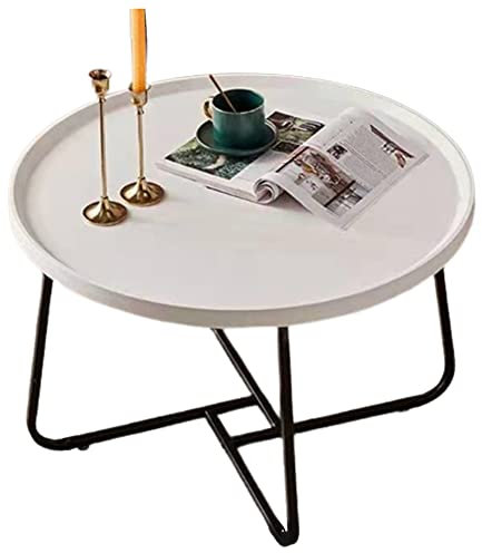 Table basse ronde en bois de noyer avec cadre en métal noir – Essentiel de salon moderne, petit meuble multifonctionnel