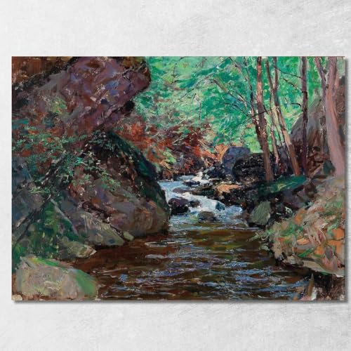 Il Corso di Un Ruscello Alfred Zoff, azf62 Quadro Stampato su Tela Fine Art, Intelaiato Pronto da Appendere, assemblato a Mano, 50x70 cm