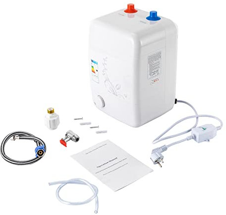 Chauffe-eau 10 l - Résistant à la pression - Petit chauffe-eau sous évier - 1500 W - Chauffe-eau 30-75 °C - 0,7 Mpa - 23 x 21 x 36 cm