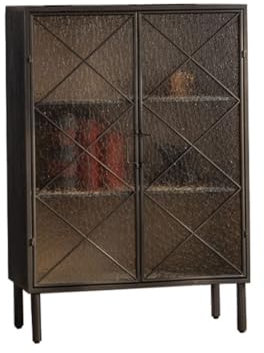 Buffet rétro en verre ondulé noir avec espace de rangement de haute qualité