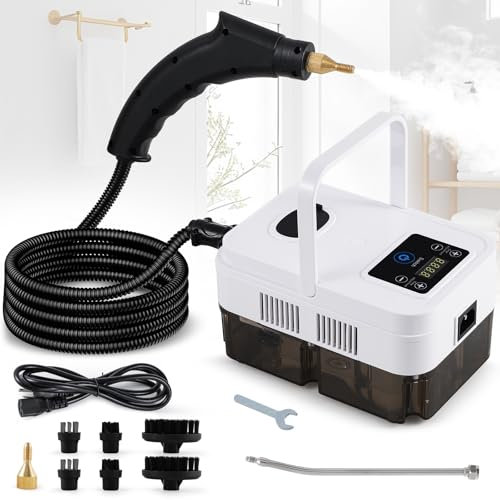 Hapyvergo - Handheld Steam Cleaner for Cleaning Grout, Tile, Pressure Steam Cleaner with Brush Heads for Home, Kitchen, Bathroom (White)