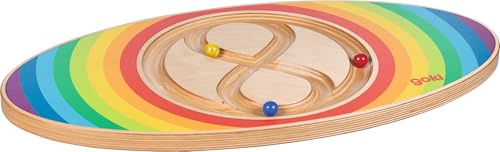 goki evolution 59962 - Balance Board Labirinto aus Holz, 3 bunte Mumeln zum ausbalancieren, fördert Motorik und Hand-Augen-Koordination, Made in Germany, 55cm x 29cm x 4cm, 4er Set, ab 5 Jahre
