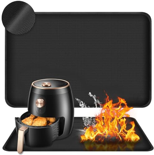 Hitzebeständige Matte für Luftfritteuse, Hitzebeständige Unterlage bis 500°C, 60x 40cm Feuerfeste Unterlage Rutschfest & Wasserdicht，für Luftfritteuse Mikrowelle kaffeemaschine