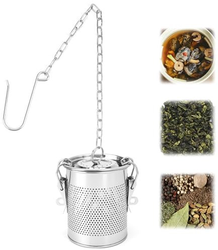 QWORK® Edelstahl Gewürzsieb, Vielseitiges Teefilter Sieb mit Tragekette und Haken, Gewürzfilter, für Küche und Restaurant