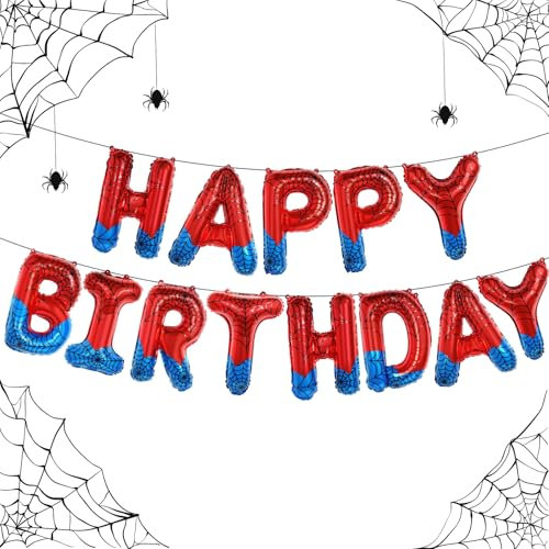 Yoazroan Happy Birthday Banner Buchstaben Luftballon Girlande Spider Superheld Geburtstagsdeko Kinder,Rot Und Blau Superhero Party ZubehöR FüR Jungen
