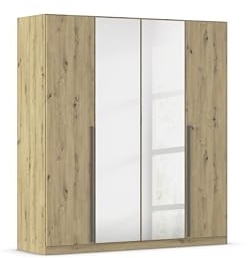 Rauch Möbel ALBA, Kleiderschrank, Farbe Eiche Artisan, Breite 181 cm | Schrank, 4-türig, mit Spiegel, Zubehör Basic, für Schlafzimmer, Kinderzimmer, Babyzimmer, Homeoffice, Garderobe, Flur