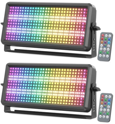 150W Lumière Stroboscopique Thunderbolt, 270 RGB + 180 Blanc LEDs Éclairage de Fond Lumières de Scène avec Télécommande pour DJ Discothèque Fete Effets Performances, 2 pièce