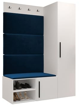 Mirjan24 Garderoben-Set Mapreni II, Schuhschrank + Kleiderhakenbrett + Kleiderschrank Gepolstertes Paneel/Wandpaneel Kleiderhaken Flurgarderobe Wandgarderobe (Weiß, Manila 26)