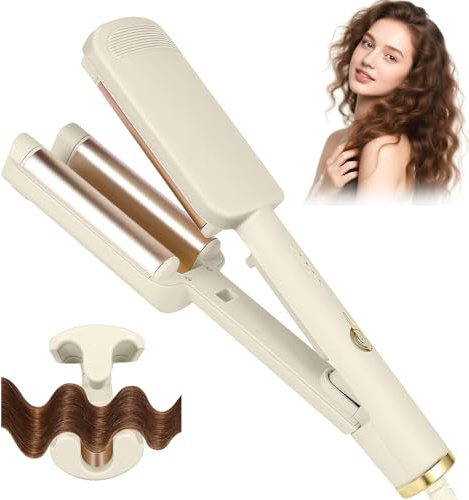 Rizador de Pelo 32mm para Ondas Grandes, Plancha Ondas Beach Waves, Rizador Francés con Revestimiento Cerámico, 4 Temperaturas Ajustables, Calentamiento Rápido & Diseño Antiquemaduras Hierro ondulado