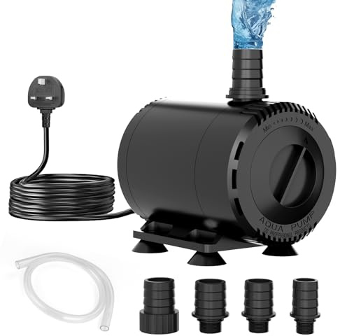 SMOOL 3000L/H 55W Submersible Water Pump Ultra Quiet with 3m Cord for Pond Fountain Aquarium Hydroponics Garden, Includes 4 Suction Cups & 3 Nozzles (19/22/25mm) (55, Watts)