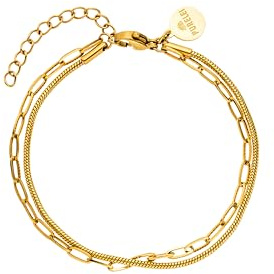 Purelei Double Elegance Armband – doppelreihige Kombination aus Gliederkette & Snake-Chain, wasserfest & verstellbar – Edelstahl, 14K vergoldet, 18K rosévergoldet oder silberfarben