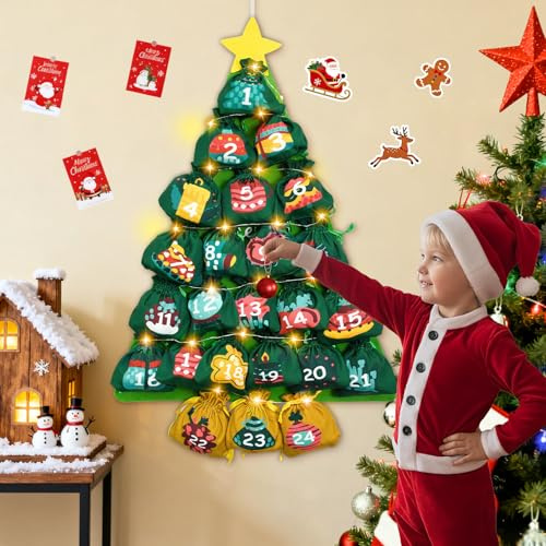 2026 Adventskalender zum Aufhängen mit 24 Stoffbeutel für Weihnachten | Adventskalender zum Befüllen, Weihnachtskalender DIY-Anhänger, kreative Filzdekoration für zu Hause, Weihnachts Dekoration