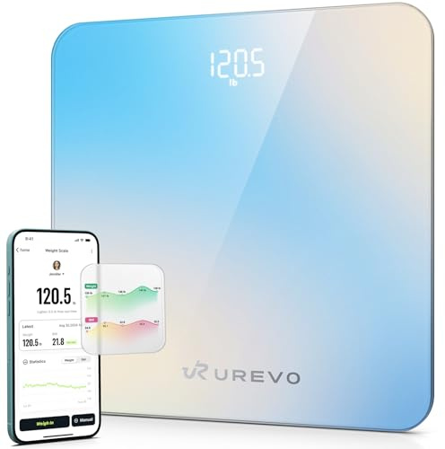 UREVO Smart Waage, Personenwaage Digital, Körperwaage mit Hochpräzisions-Sensoren, Mit LED-Anzeige, Synchronisierung mit der UREVO Health App zur BMI-Verfolgung,180 kg in kg/lb-Einheiten-Farbig