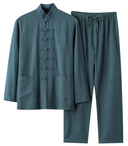 YOSUWOAI Pyjama pour femme en coton et lin - Ensemble de vêtements de nuit deux pièces avec poches - Style chinois - Ensemble de vêtements de nuit traditionnels - Kung Fu Tai Chi Wushu Tangzhuang