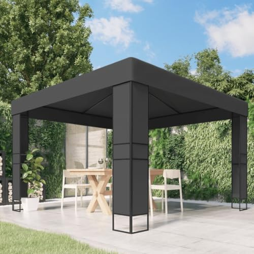 HETFTJN Pavillon 3x3 m Anthrazit Doppeldach Stahlgestell Gartenpavillon für Grillparty Hochzeit Sommerfest robust wetterfest Outdoor Shelter für Garten Terrasse und Camping