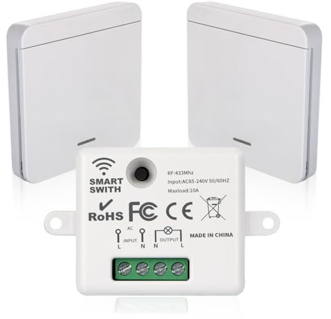 Dhqkqg Interruptor de luz inalámbrico, Kit de Interruptor de Luces Inalámbricas, No Requiere Cableado, Fácil Instalación, Pared para Lámpara Interior Alcance 50M Radiotransmisores (Blanco - 2pcs)