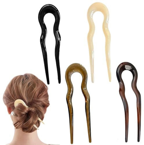 AFCJLTO 4 Piezas Pinza para el Cabello en Forma de U, Giro Francés Grande para Accesorios de Estilo de las Mujeres,para Mujer Niñas Fiestas Diarias Citas