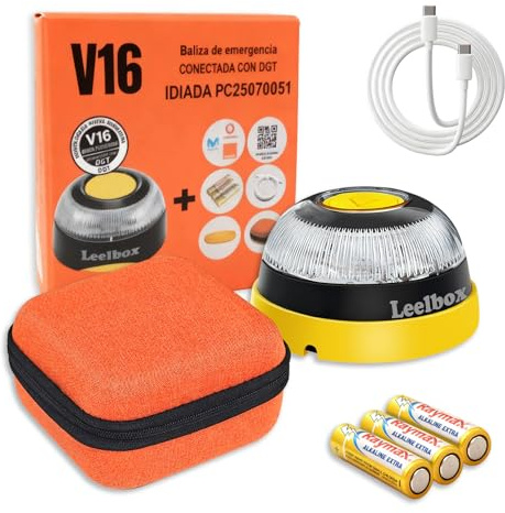 SUNNIFLY V16 DGT zugelassene Leuchte mit Geolokalisierung, Notfalllicht, DGT, 3.0 SIM-Kartenanschluss, Schutzklasse IP54, mit Aufbewahrungstasche