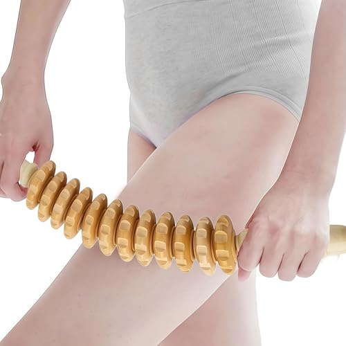 1 Stück Massageroller Holz, Faszienrolle Holz mit Griff, Wiederverwendbar Massage Roller Massagegerät, Männer und Frauen Für die Entspannung von Beinen und Körper (Naturholzfarbe)