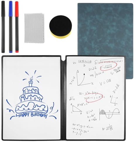 A4 Mini Whiteboard Notizbuch,31×22.5cm Tragbar Abwischbares White Board | Whiteboard Schreibtisch mit 3 Farbstiften,Schwammschrubber und Reinigungstuch für Büro,Arbeitszimmer,Klassenzimmer (Blau)