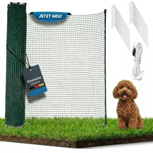 Terrivo® Mobiler Hundezaun 20m - Weidezaun ohne Strom - Campingzaun, Begrenzungszaun, Gartenzaun, Hühnerzaun, Schafzaun 90cm hoch mit Zubehör (20m)