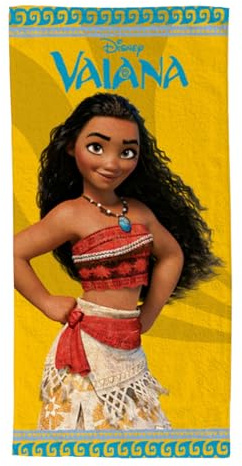 Disney Strandtuch für Kinder, 70 x 140 cm, offizielles Badetuch Vaiana und der König der Löwen, 100 % Polyester, 280 g/m², weich, schnell trocknend, für Pool, Meer und Urlaub (Gelb, Vaiana)