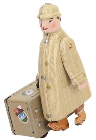 Vintage Wind Up Walking Traveler Toy Nostalgic Retro Tinplate Toy for Adult Collection Home Bar Decoration