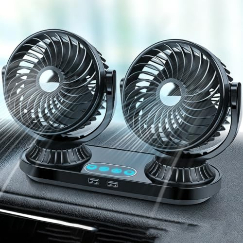 Ventilatore Auto 12V,Ventilatore per Auto,Ventilatore Doppia Testa per Auto,12V Ventilatore di Raffreddamento,Ventola per Auto a Doppia Testa Ventola di Raffreddamento,per Auto,Camion,SUV,Camper