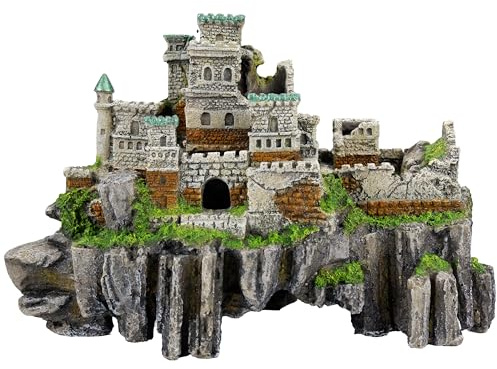 CLASSIC Clifftop Castle Ruin Aquarium Ornament – Large Wizard Fantasy Fish Tank Decoration – 375 x 223 x 250mm