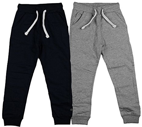 Boys 2er-Pack Jogginghosen – Weiche Baumwoll-Jogginghosen mit Elastischem Bund, Kordelzug, Gerippten Bündchen und Taschen, Bequeme Alltagshosen für Jungen