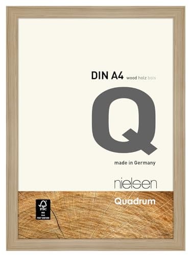 nielsen Bilderrahmen, 21 x 29,7 cm (A4), Holz, Eiche Natur, Dokumentenrahmen zum Aufhängen im Hoch- & Querformat, Echtglas, Quadrum