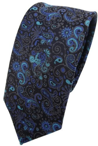 TigerTie - schmale Designer Krawatte in türkis ozeanblau schwarz grau gemustert Paisley